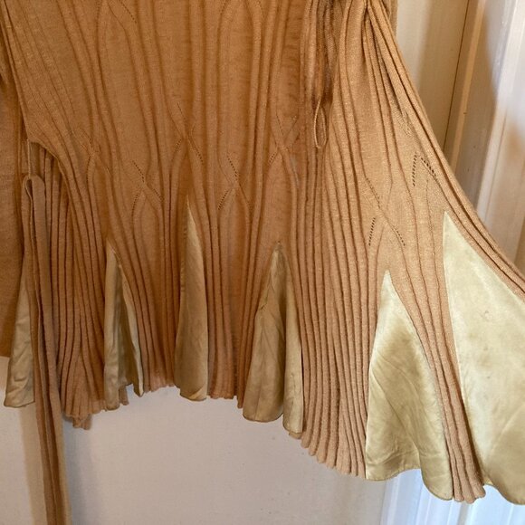 Vintage Anthropologie Knitted & Knotted Gold Cardigan Sweater MED - Picture 9 of 10